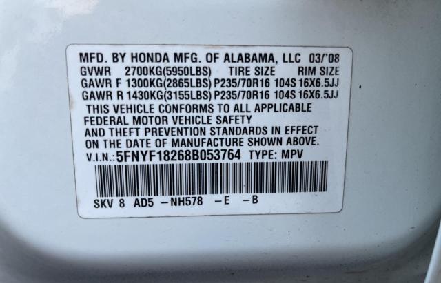 Photo 10 from auction – 2008 HONDA PILOT VP with VIN 5FNYF18268B053764