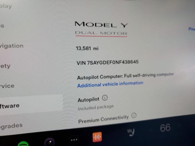 Фото 9 с аукциона – 2022 TESLA MODEL Y с VIN 7SAYGDEF0NF438645