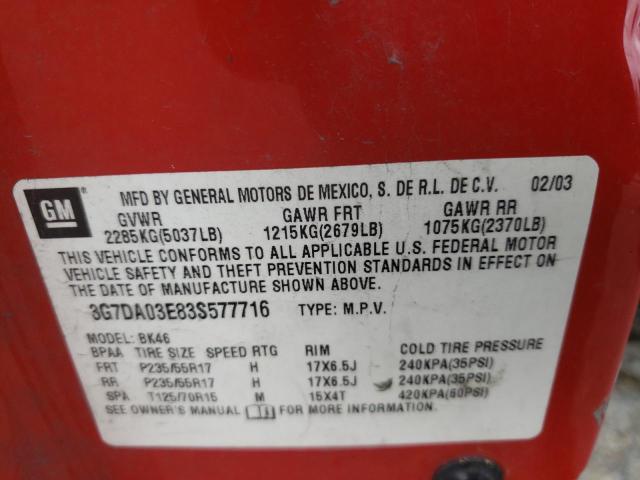 Photo 14 from auction – 2003 PONTIAC AZTEK with VIN 3G7DA03E83S577716