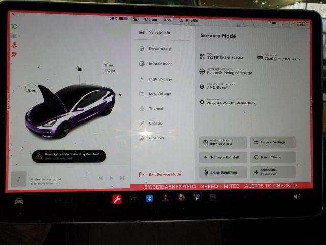 Photo 9 from auction – 2022 TESLA MODEL 3 with VIN 5YJ3E1EA8NF371504