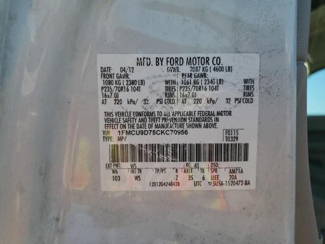Photo 14 from auction – 2012 FORD ESCAPE XLT with VIN 1FMCU9D75CKC70956
