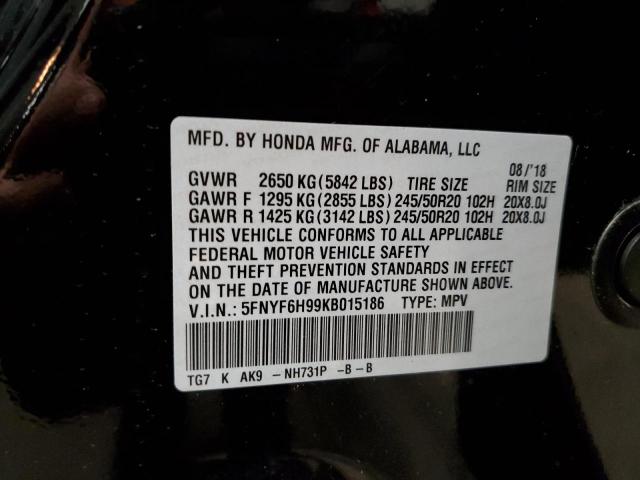 Photo 14 from auction – 2019 HONDA PILOT TOUR with VIN 5FNYF6H99KB015186