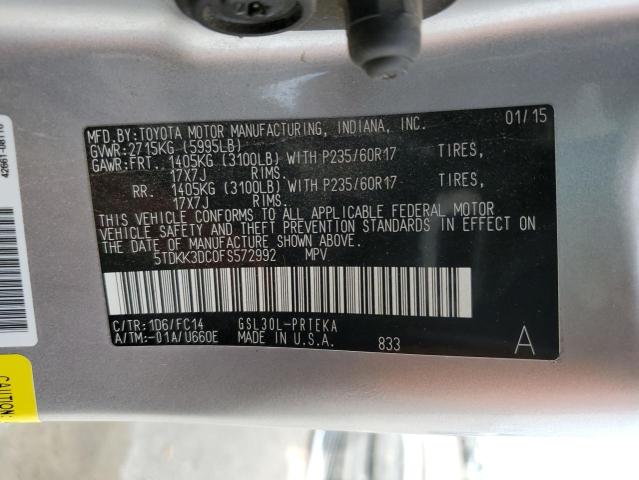 Photo 14 from auction – 2015 TOYOTA SIENNA LE with VIN 5TDKK3DC0FS572992