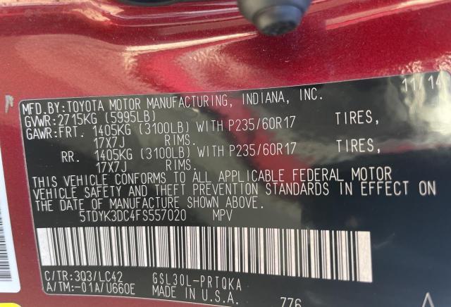 Photo 10 from auction – 2015 TOYOTA SIENNA XLE with VIN 5TDYK3DC4FS557020