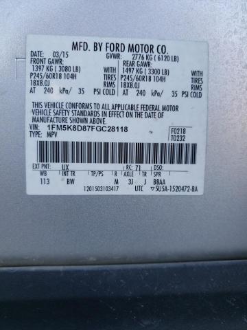 Photo 14 from auction – 2015 FORD EXPLORER X with VIN 1FM5K8D87FGC28118
