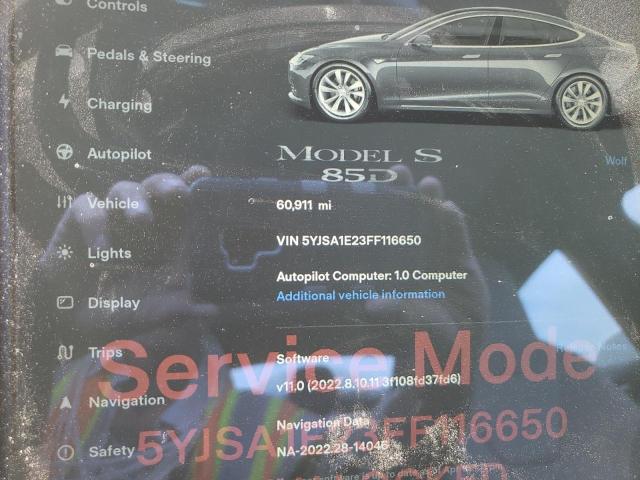 Photo 9 from auction – 2015 TESLA MODEL S with VIN 5YJSA1E23FF116650