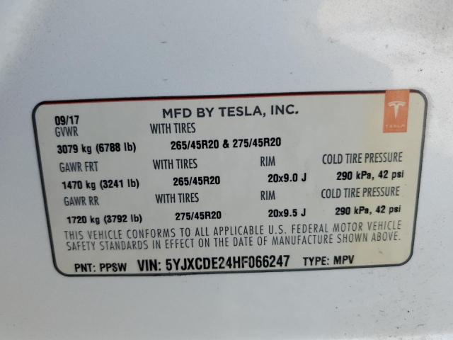 Photo 14 from auction – 2017 TESLA MODEL X with VIN 5YJXCDE24HF066247
