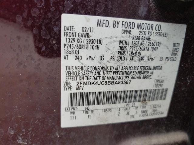 Photo 14 from auction – 2011 FORD EDGE SEL with VIN 2FMDK4JC8BBA83587