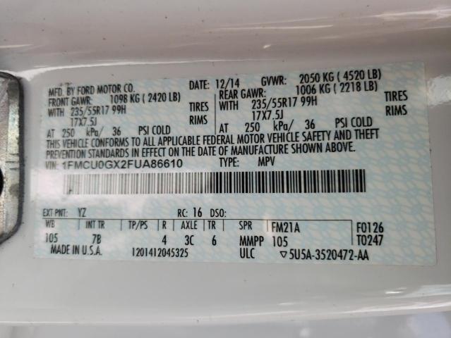 Photo 14 from auction – 2015 FORD ESCAPE SE with VIN 1FMCU0GX2FUA86610