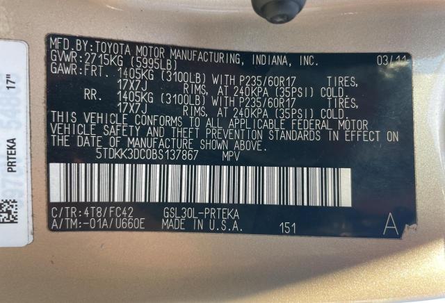 Photo 10 from auction – 2011 TOYOTA SIENNA LE with VIN 5TDKK3DC0BS137867