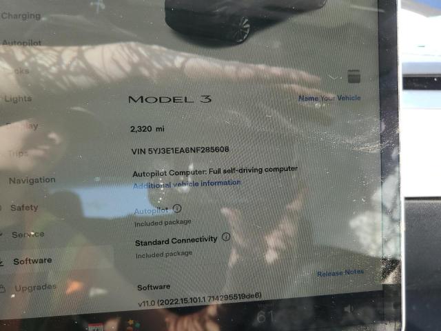 Photo 8 from auction – 2022 TESLA MODEL 3 with VIN 5YJ3E1EA6NF285608