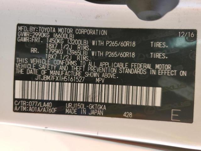 Photo 14 from auction – 2017 LEXUS GX 460 with VIN JTJBM7FX1H5161527