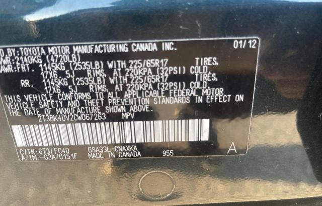 Photo 10 from auction – 2012 TOYOTA RAV4 with VIN 2T3BK4DV2CW067263