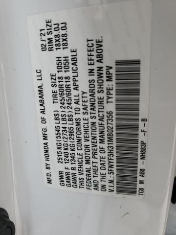 Photo 14 from auction – 2021 HONDA PILOT EX with VIN 5FNYF5H31MB027356