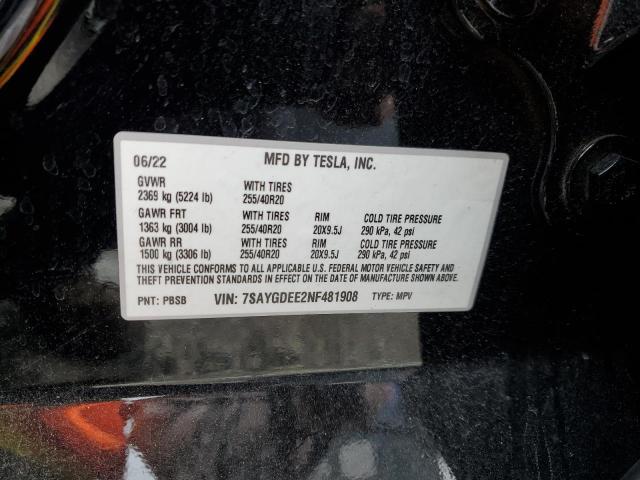 Photo 14 from auction – 2022 TESLA MODEL Y with VIN 7SAYGDEE2NF481908