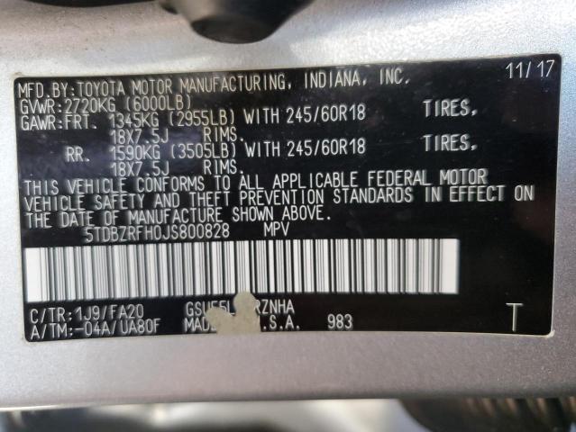 Photo 14 from auction – 2018 TOYOTA HIGHLANDER with VIN 5TDBZRFH0JS800828