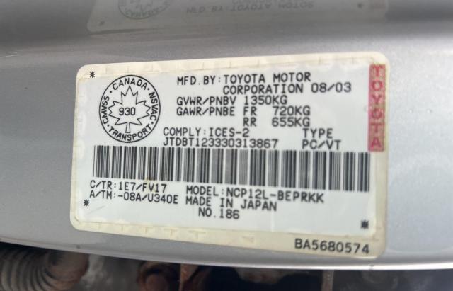 Photo 10 from auction – 2003 TOYOTA ECHO with VIN JTDBT123330313867