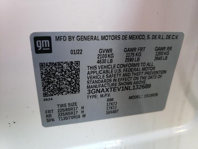 Photo 14 from auction – 2022 CHEVROLET EQUINOX LT with VIN 3GNAXTEV1NL132689