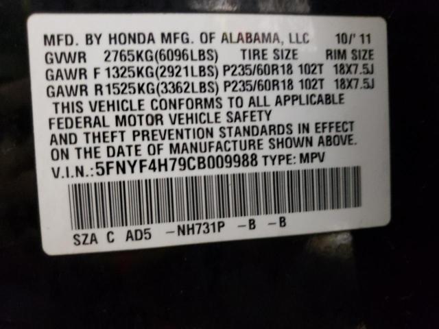 Photo 14 from auction – 2012 HONDA PILOT EXLN with VIN 5FNYF4H79CB009988
