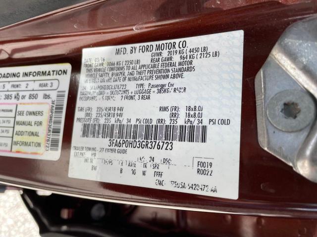 Photo 10 from auction – 2016 FORD FUSION SE with VIN 3FA6P0HD3GR376723