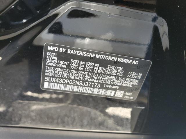 Photo 14 from auction – 2022 BMW X3 SDRIVE3 with VIN 5UX43DP02N9J37173