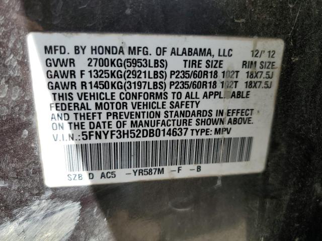 Foto 14 de la subasta – 2013 HONDA PILOT EXL con VIN 5FNYF3H52DB014637