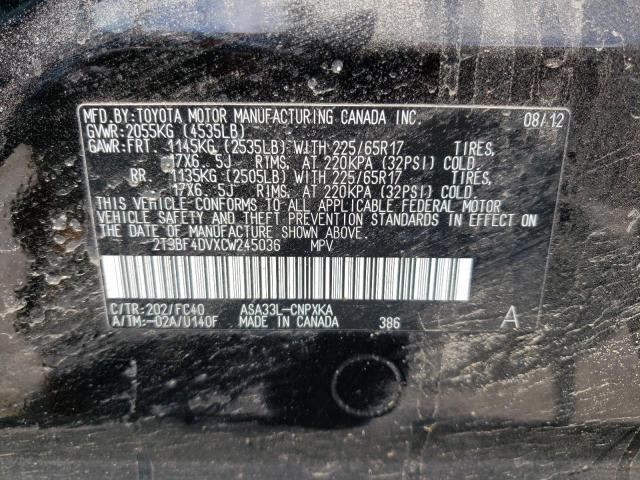Photo 14 from auction – 2012 TOYOTA RAV4 with VIN 2T3BF4DVXCW245036
