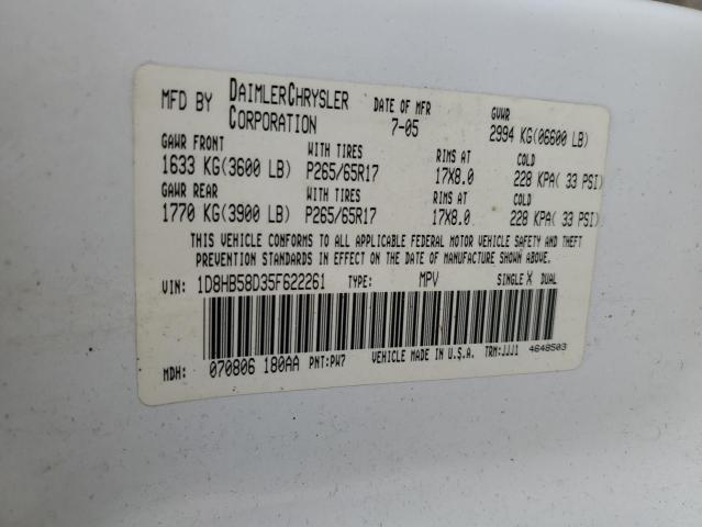 Photo 14 from auction – 2005 DODGE DURANGO LI with VIN 1D8HB58D35F622261