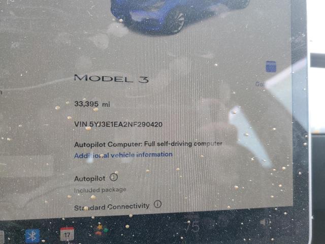 Photo 9 from auction – 2022 TESLA MODEL 3 with VIN 5YJ3E1EA2NF290420