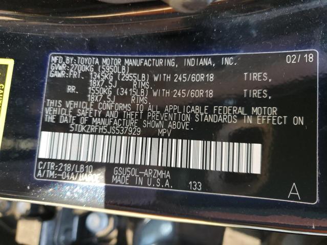 Photo 14 from auction – 2018 TOYOTA HIGHLANDER with VIN 5TDKZRFH5JS537929