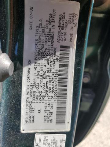 Photo 14 from auction – 2002 TOYOTA HIGHLANDER with VIN JTEGD21A820043988