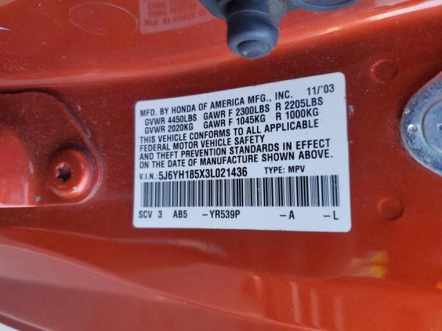 Photo 14 from auction – 2003 HONDA ELEMENT EX with VIN 5J6YH185X3L021436