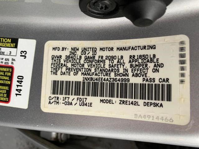 Photo 10 from auction – 2010 TOYOTA COROLLA BA with VIN 1NXBU4EE4AZ364999