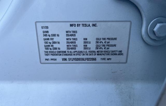 Photo 10 from auction – 2020 TESLA MODEL Y with VIN 5YJYGDEE6LF022066