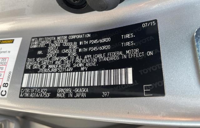 Photo 10 from auction – 2015 TOYOTA 4RUNNER SR with VIN JTEBU5JR8F5271449