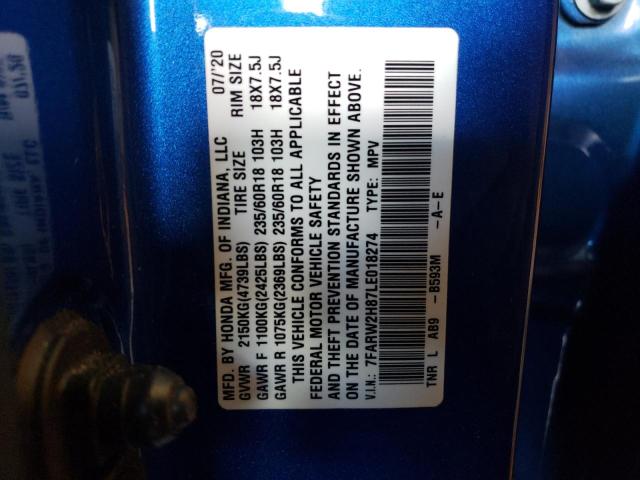 Photo 14 from auction – 2020 HONDA CR-V EXL with VIN 7FARW2H87LE018274