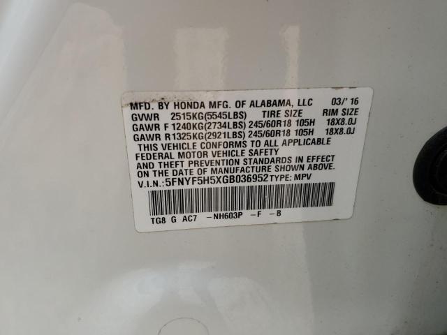 Photo 14 from auction – 2016 HONDA PILOT EXL with VIN 5FNYF5H5XGB036952