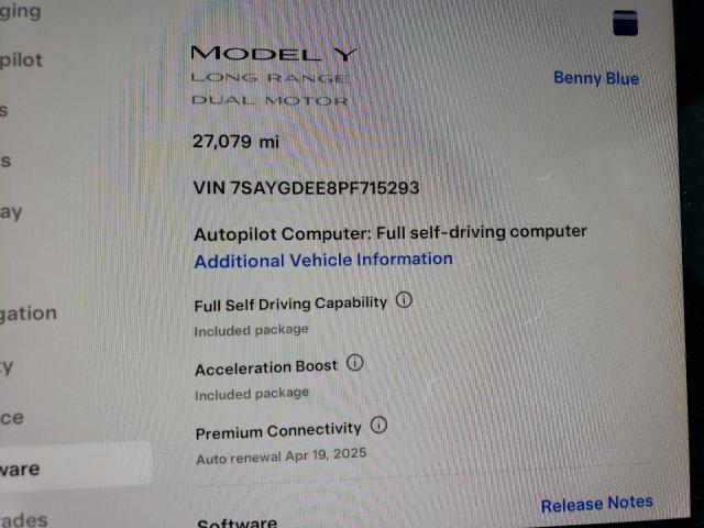 Photo 9 from auction – 2023 TESLA MODEL Y with VIN 7SAYGDEE8PF715293