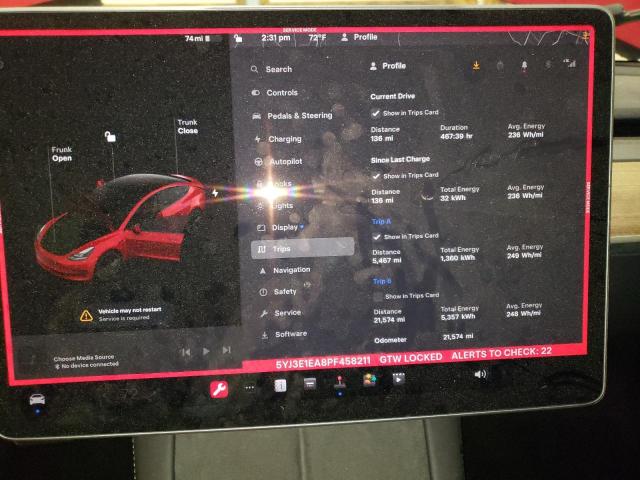 Photo 9 from auction – 2023 TESLA MODEL 3 with VIN 5YJ3E1EA8PF458211