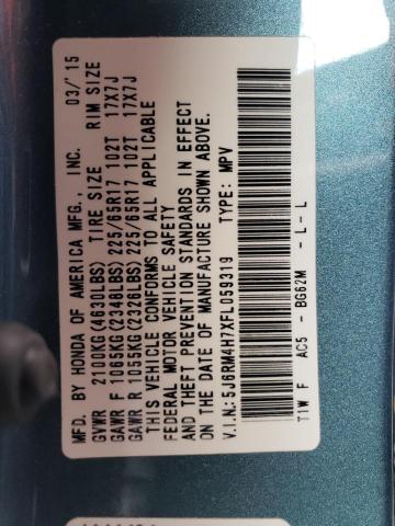 Photo 14 from auction – 2015 HONDA CR-V EXL with VIN 5J6RM4H7XFL059319