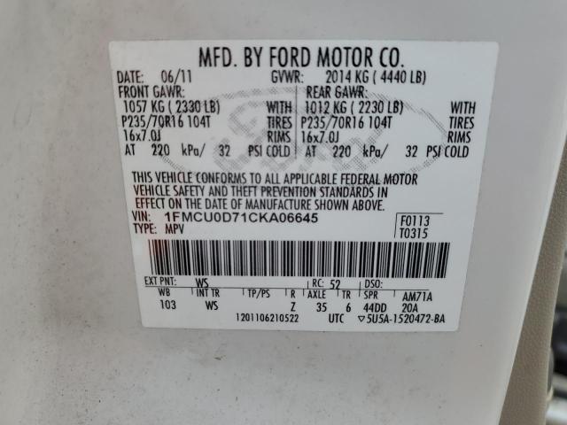 Photo 14 from auction – 2012 FORD ESCAPE XLT with VIN 1FMCU0D71CKA06645