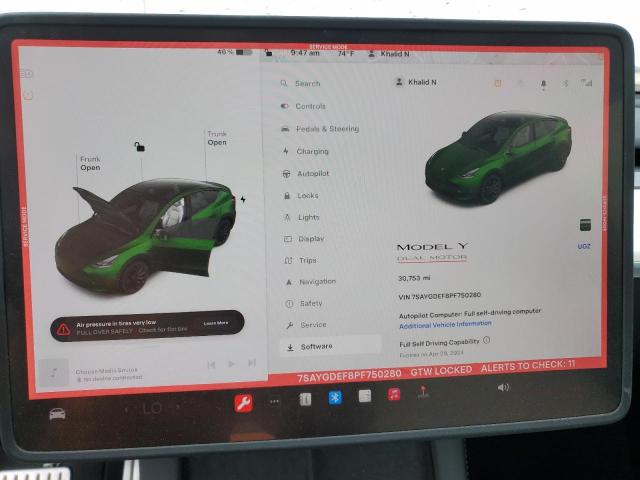 Photo 9 from auction – 2023 TESLA MODEL Y with VIN 7SAYGDEF8PF750280