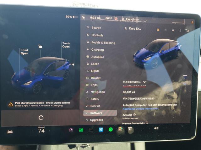 Photo 9 from auction – 2022 TESLA MODEL Y with VIN 7SAYGDEF3NF415683