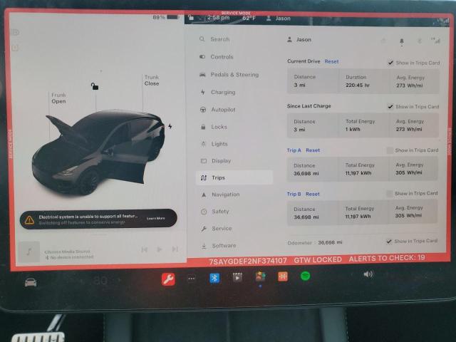 Photo 9 from auction – 2022 TESLA MODEL Y with VIN 7SAYGDEF2NF374107