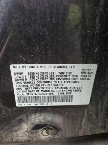 Photo 14 from auction – 2017 HONDA PILOT EXL with VIN 5FNYF6H84HB016987
