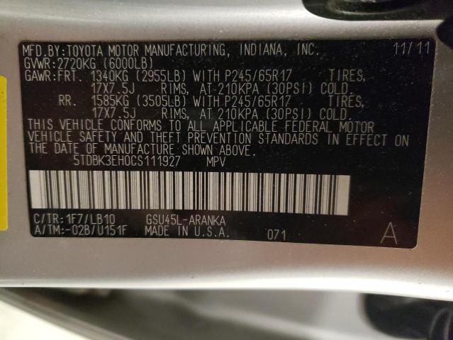 Photo 14 from auction – 2012 TOYOTA HIGHLANDER with VIN 5TDBK3EH0CS111927