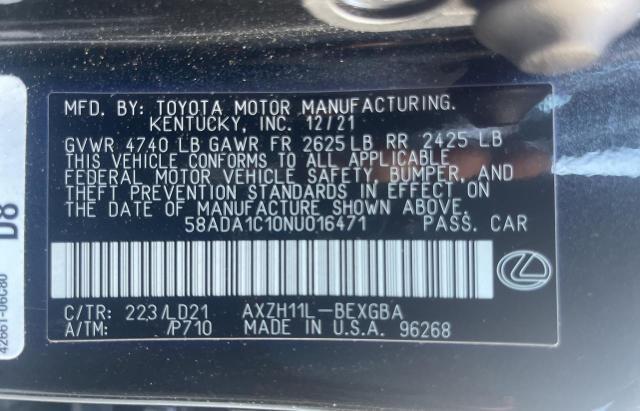 Photo 10 from auction – 2022 LEXUS ES 300H BA with VIN 58ADA1C10NU016471