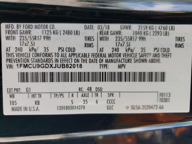 Photo 14 from auction – 2018 FORD ESCAPE SE with VIN 1FMCU9GDXJUB82018