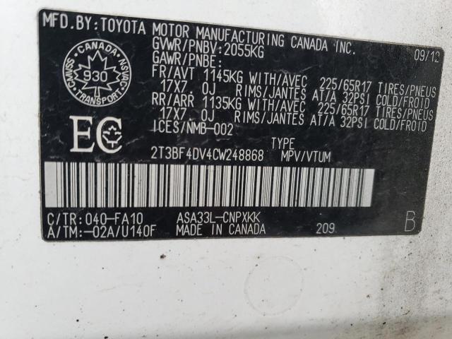 Photo 14 from auction – 2012 TOYOTA RAV4 with VIN 2T3BF4DV4CW248868