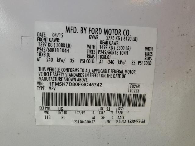 Photo 14 from auction – 2015 FORD EXPLORER X with VIN 1FM5K7D80FGC45742